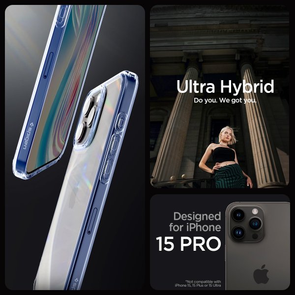 Spigen iPhone 15 Pro Deksel Ultra Hybrid Sky Crystal