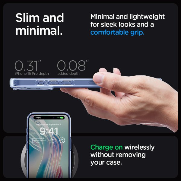 Spigen iPhone 15 Pro Deksel Ultra Hybrid Sky Crystal