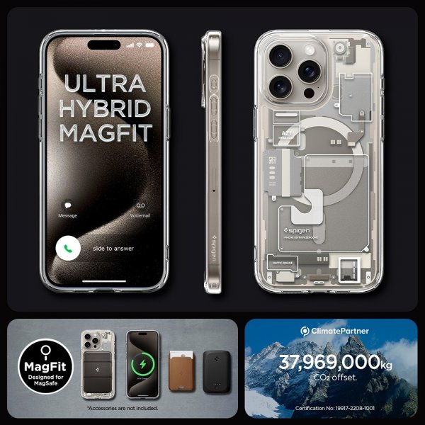 Spigen iPhone 15 Pro Deksel Ultra Hybrid Zero One MagFit Natural Titanium