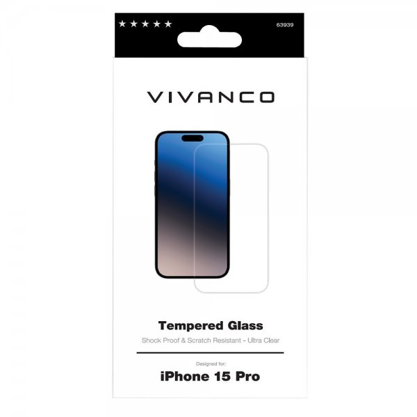 Vivanco iPhone 15 Pro Skjermbeskytter Herdet glass