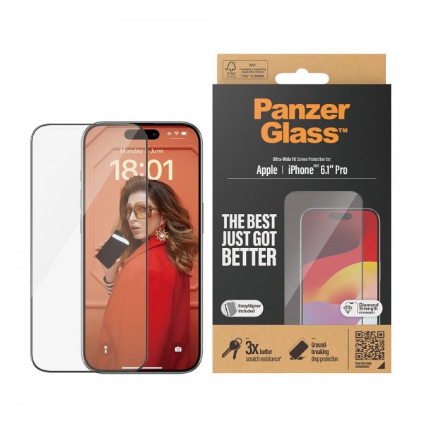 PanzerGlass iPhone 15 Pro Skjermbeskytter Ultra-Wide Fit EasyAligner