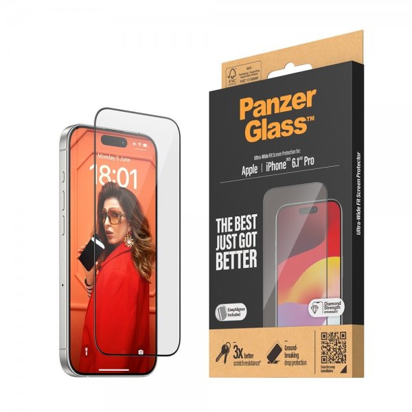 PanzerGlass iPhone 15 Pro Skjermbeskytter Ultra-Wide Fit EasyAligner
