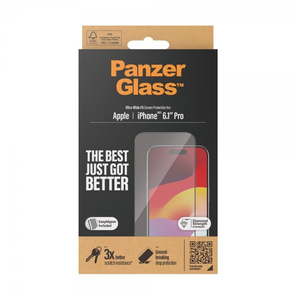 PanzerGlass iPhone 15 Pro Skjermbeskytter Ultra-Wide Fit EasyAligner