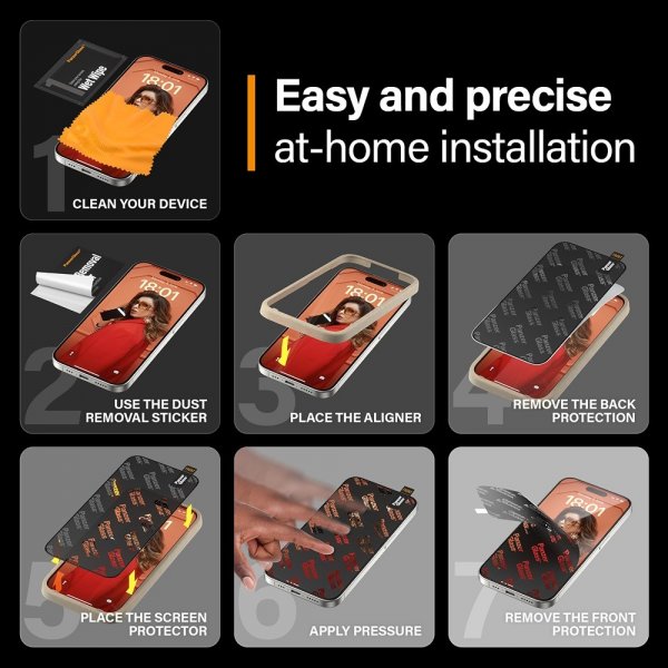 PanzerGlass iPhone 15 Pro Skjermbeskytter Ultra-Wide Fit Privacy EasyAligner