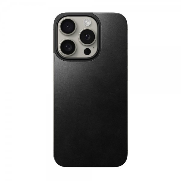 Nomad iPhone 15 Pro Skin Magnetic Leather Back Horween Svart