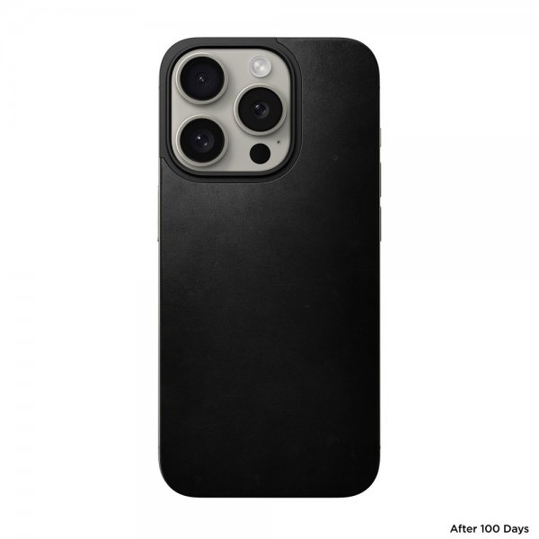 Nomad iPhone 15 Pro Skin Magnetic Leather Back Horween Svart