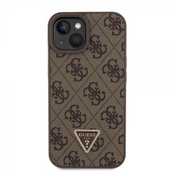 Guess iPhone 15 Deksel 4G Metal Triangle Strass Brun