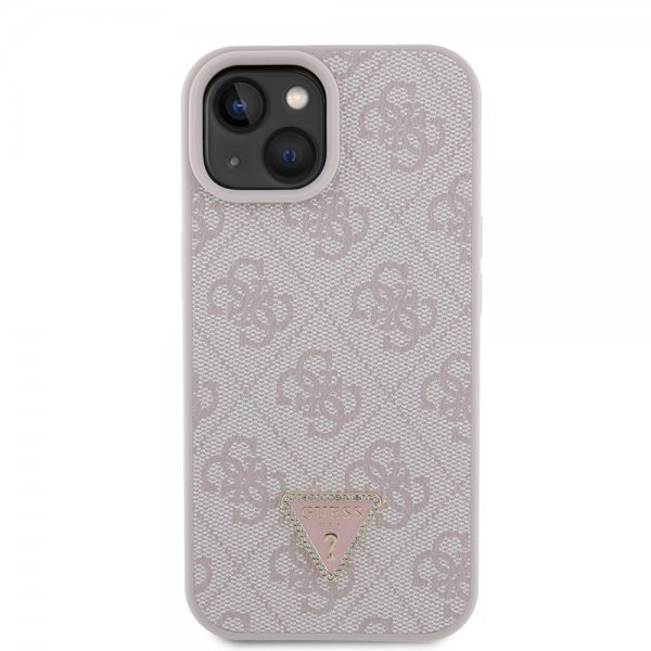 Guess iPhone 15 Deksel 4G Metal Triangle Strass Rosa