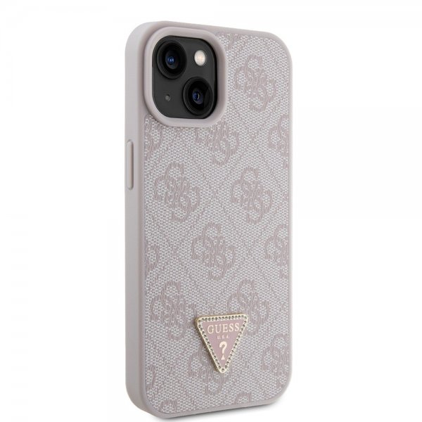 Guess iPhone 15 Deksel 4G Metal Triangle Strass Rosa