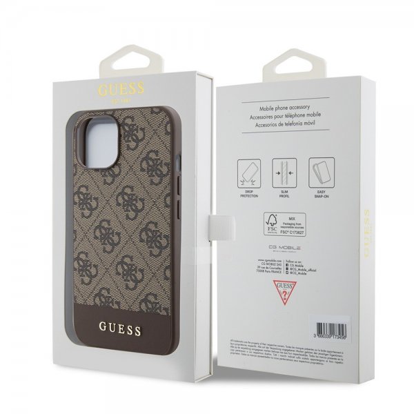Guess iPhone 15 Deksel Bottom Stripe MagSafe Brun