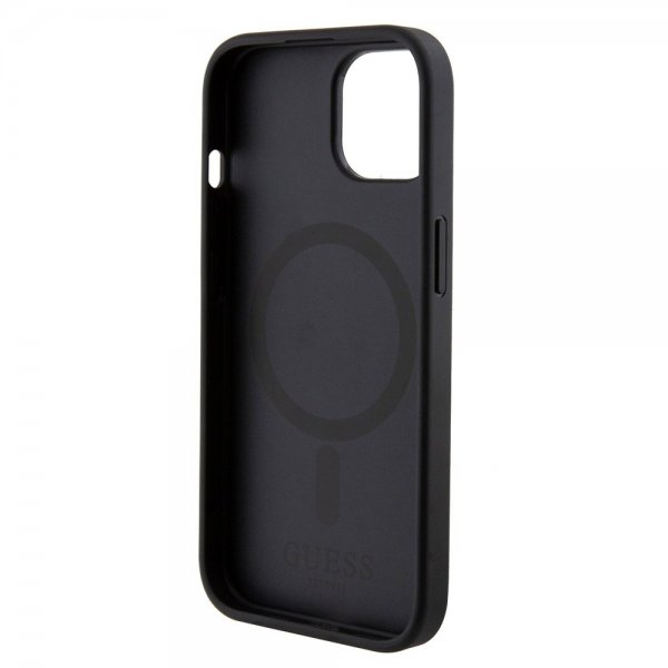 Guess iPhone 15 Deksel Bottom Stripe MagSafe Svart