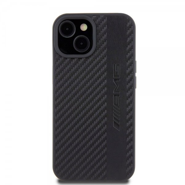 Mercedes Benz iPhone 15 Deksel Carbon Effect Leather Stripe AMG Svart