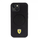 Ferrari iPhone 15 Deksel Carbon PU Leather MagSafe Svart