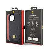 Ferrari iPhone 15 Deksel Carbon PU Leather MagSafe Svart