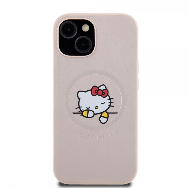 Hello Kitty iPhone 15 Deksel Debossed Logo MagSafe Rosa
