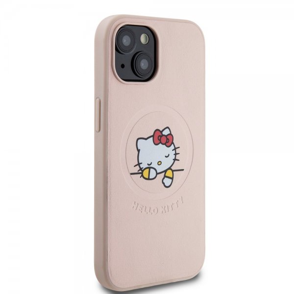 Hello Kitty iPhone 15 Deksel Debossed Logo MagSafe Rosa