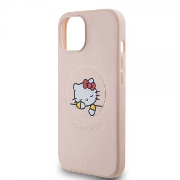 Hello Kitty iPhone 15 Deksel Debossed Logo MagSafe Rosa