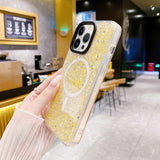 iPhone 15 Deksel Glitter MagSafe Gul