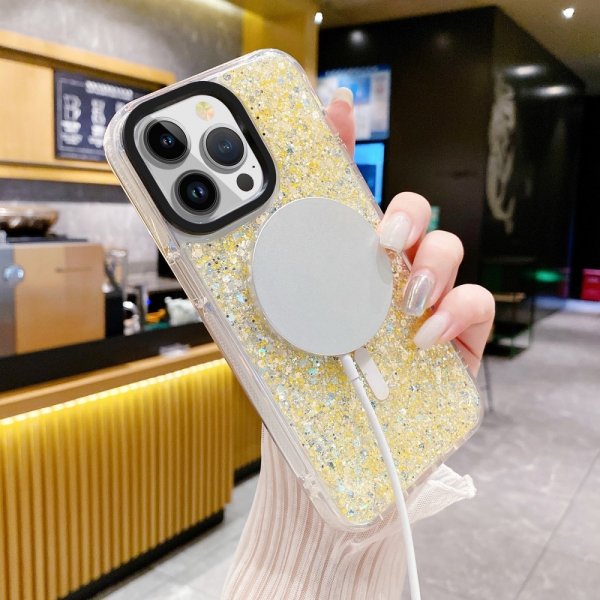 iPhone 15 Deksel Glitter MagSafe Gul