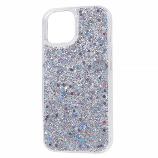 iPhone 15 Deksel Glitterpaljetter Sølv