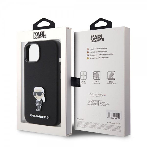 Karl Lagerfeld iPhone 15 Deksel Ikonik Metal Pin Svart