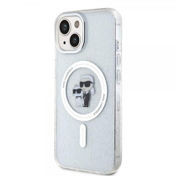 Karl Lagerfeld iPhone 15 Deksel Karl & Choupette Glitter MagSafe Transparent