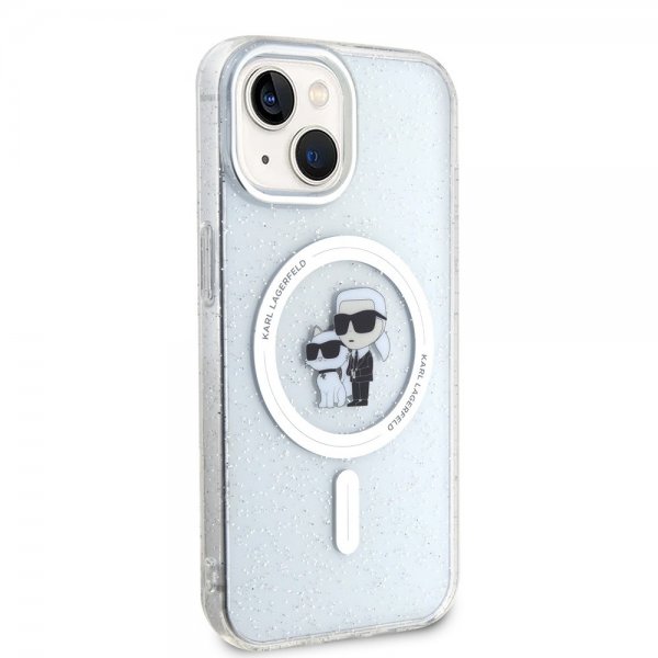 Karl Lagerfeld iPhone 15 Deksel Karl & Choupette Glitter MagSafe Transparent