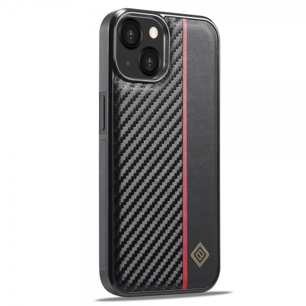Lc.Imeeke iPhone 15 Deksel Karbonfibertekstur Rød Stripe Svart