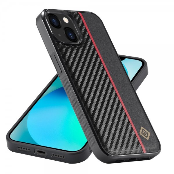 Lc.Imeeke iPhone 15 Deksel Karbonfibertekstur Rød Stripe Svart