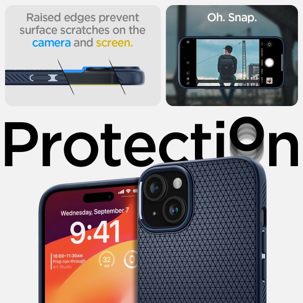 Spigen iPhone 15 Deksel Liquid Air Navy Blue