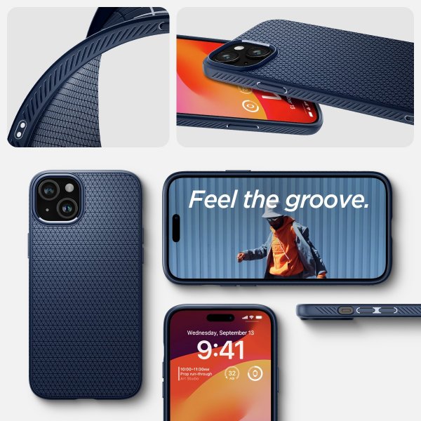 Spigen iPhone 15 Deksel Liquid Air Navy Blue