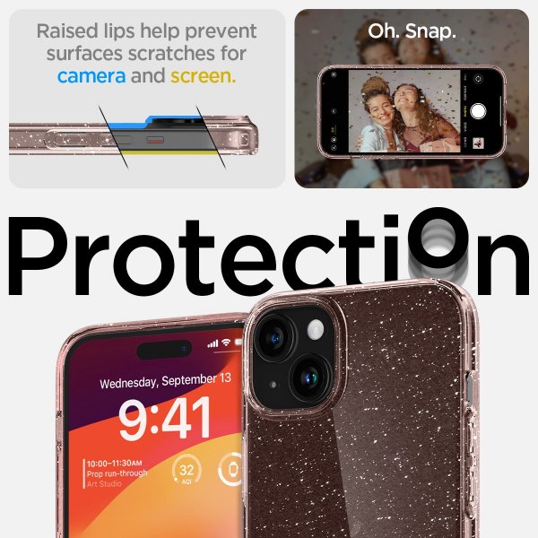 Spigen iPhone 15 Deksel Liquid Crystal Glitter Rose Quartz