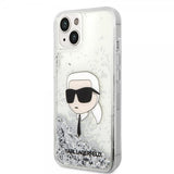 Karl Lagerfeld iPhone 15 Deksel Liquid Glitter NFT Karl Sølv