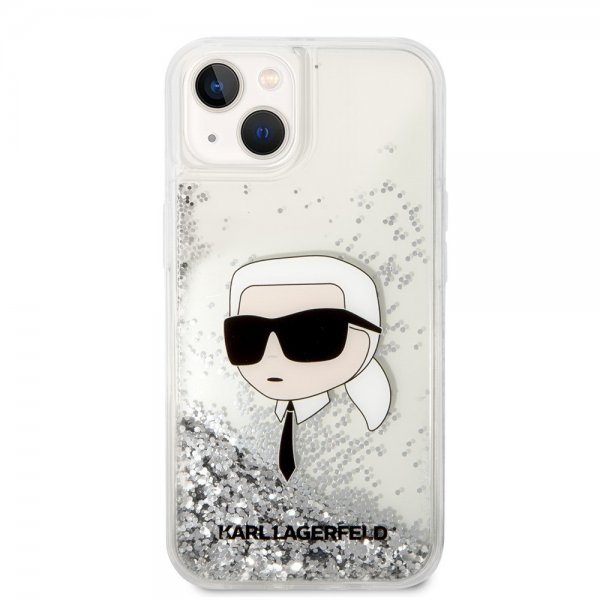 Karl Lagerfeld iPhone 15 Deksel Liquid Glitter NFT Karl Sølv