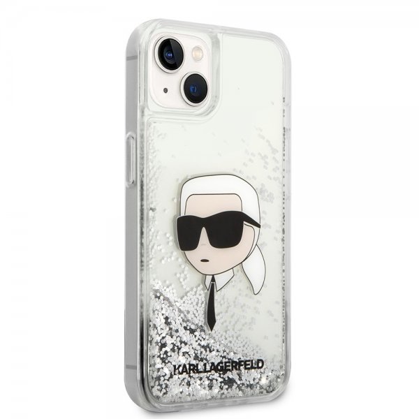 Karl Lagerfeld iPhone 15 Deksel Liquid Glitter NFT Karl Sølv