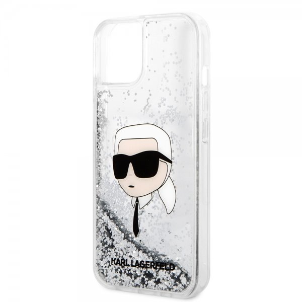 Karl Lagerfeld iPhone 15 Deksel Liquid Glitter NFT Karl Sølv