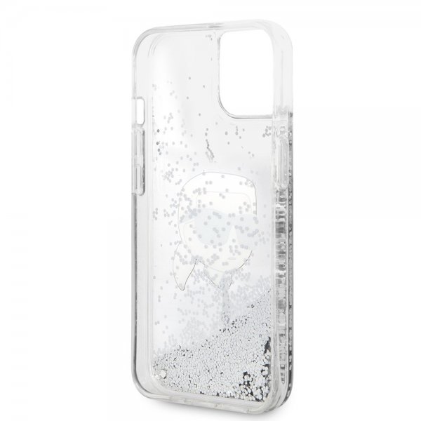 Karl Lagerfeld iPhone 15 Deksel Liquid Glitter NFT Karl Sølv