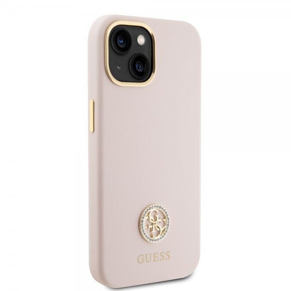 Guess iPhone 15 Deksel Liquid Silicone Metal Logo Rosa