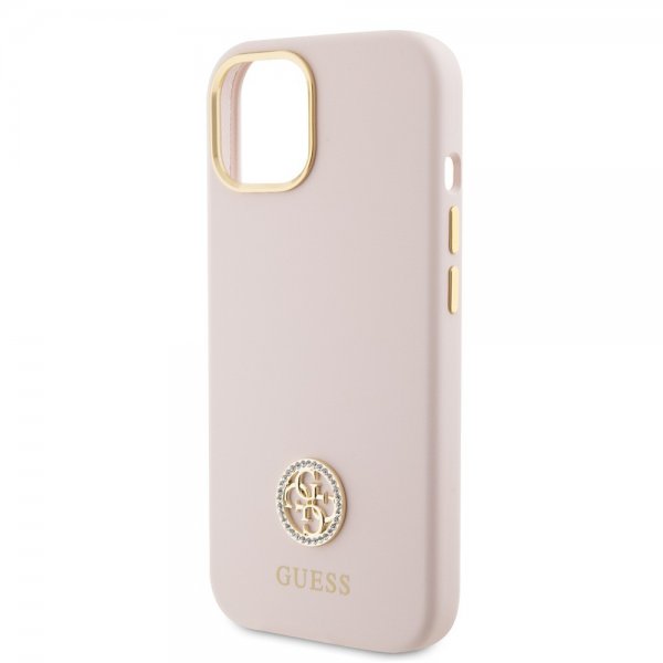 Guess iPhone 15 Deksel Liquid Silicone Metal Logo Rosa
