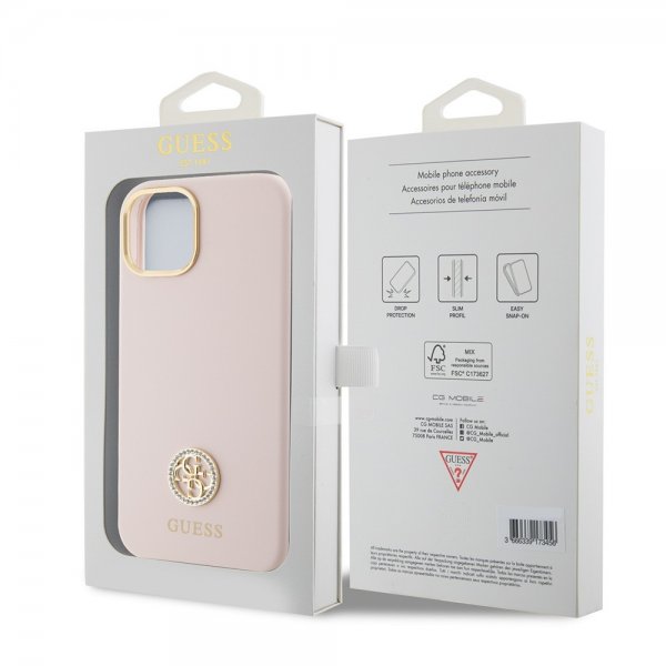 Guess iPhone 15 Deksel Liquid Silicone Metal Logo Rosa