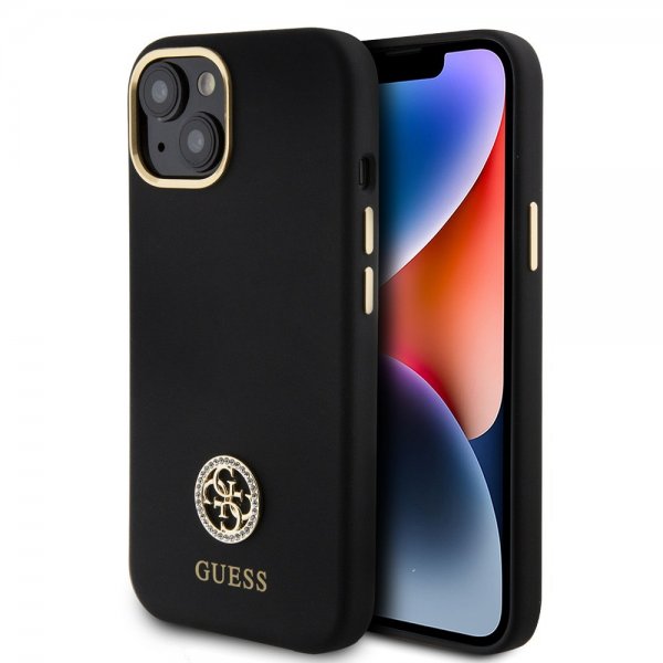 Guess iPhone 15 Deksel Liquid Silicone Metal Logo Svart