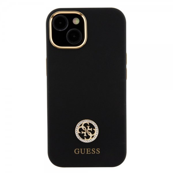 Guess iPhone 15 Deksel Liquid Silicone Metal Logo Svart