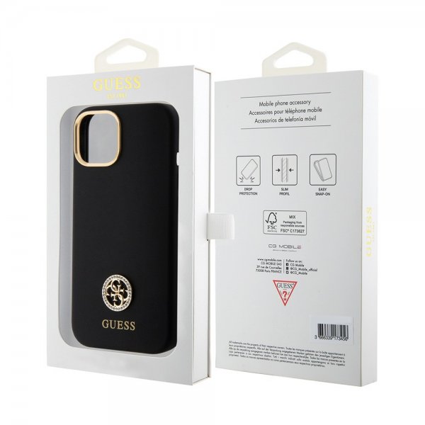 Guess iPhone 15 Deksel Liquid Silicone Metal Logo Svart