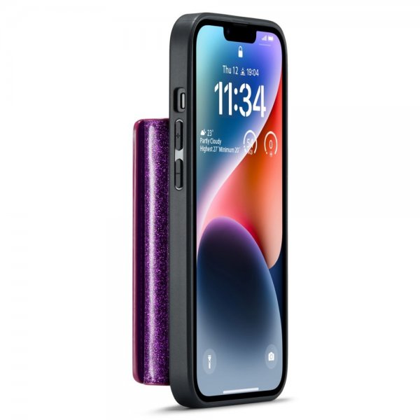 Dg.Ming iPhone 15 Deksel M3 Series Avtakbart Kortholder Glitter Lila