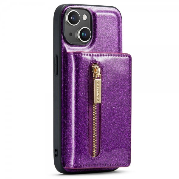 Dg.Ming iPhone 15 Deksel M3 Series Avtakbart Kortholder Glitter Lila