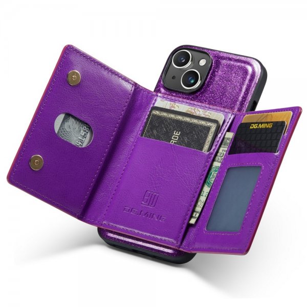 Dg.Ming iPhone 15 Deksel M3 Series Avtakbart Kortholder Glitter Lila