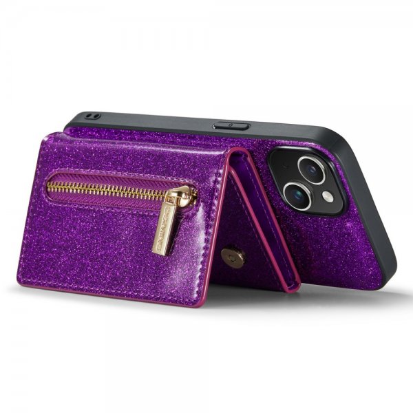 Dg.Ming iPhone 15 Deksel M3 Series Avtakbart Kortholder Glitter Lila