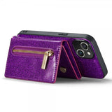Dg.Ming iPhone 15 Deksel M3 Series Avtakbart Kortholder Glitter Lila