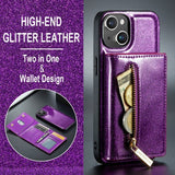 Dg.Ming iPhone 15 Deksel M3 Series Avtakbart Kortholder Glitter Lila