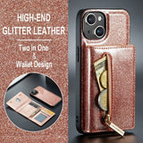 Dg.Ming iPhone 15 Deksel M3 Series Avtakbart Kortholder Glitter Rosegull